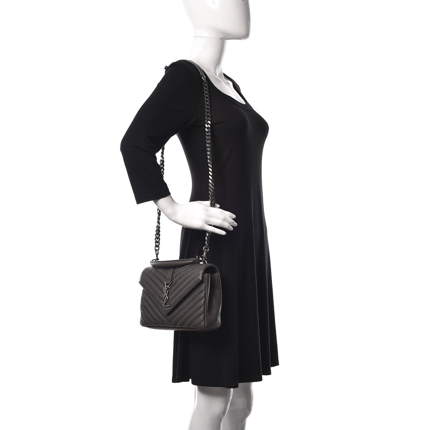 Sheepskin Matelasse Chevron Monogram Medium College Bag Asphalt