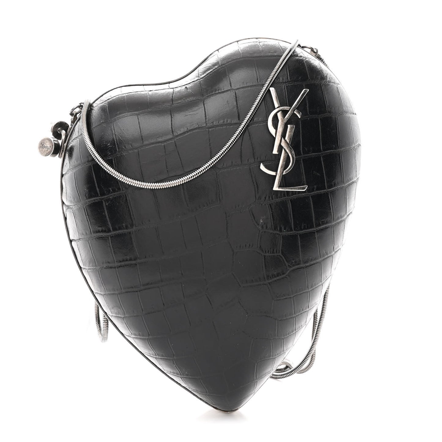Calfskin Crocodile Embossed Monogram Love Box Bag Black