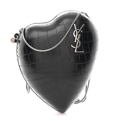 Saint Laurent Calfskin Crocodile Embossed Monogram Love Box Bag Black 1 of 11
