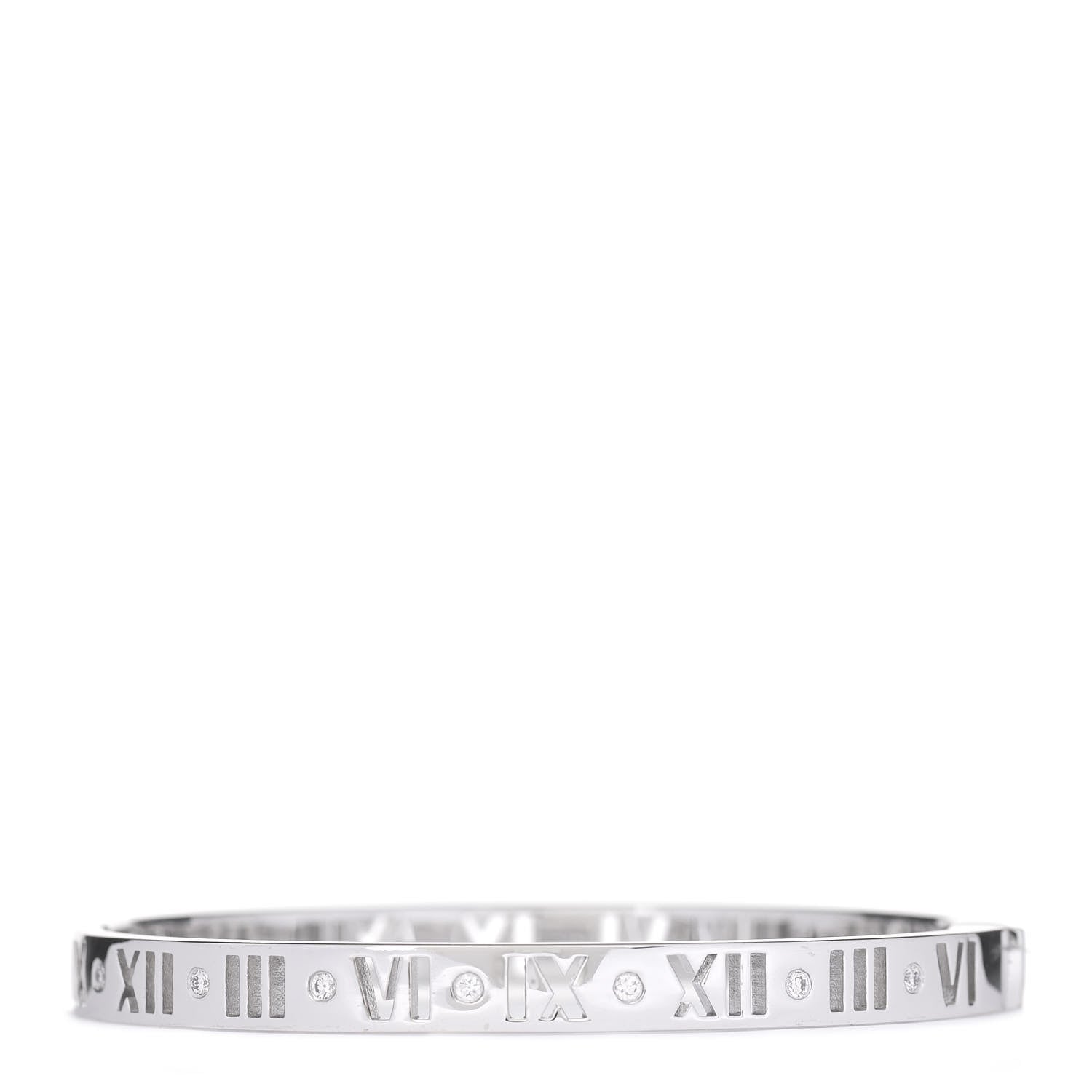 Tiffany 18K White Gold Diamond Atlas Pierced Hinged Bangle Bracelet 1 of 5