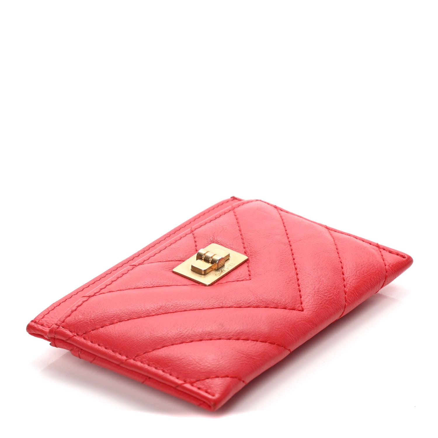 Chanel Sheepskin Chevron Quilted Reissue Card Holder Red 4 of 10