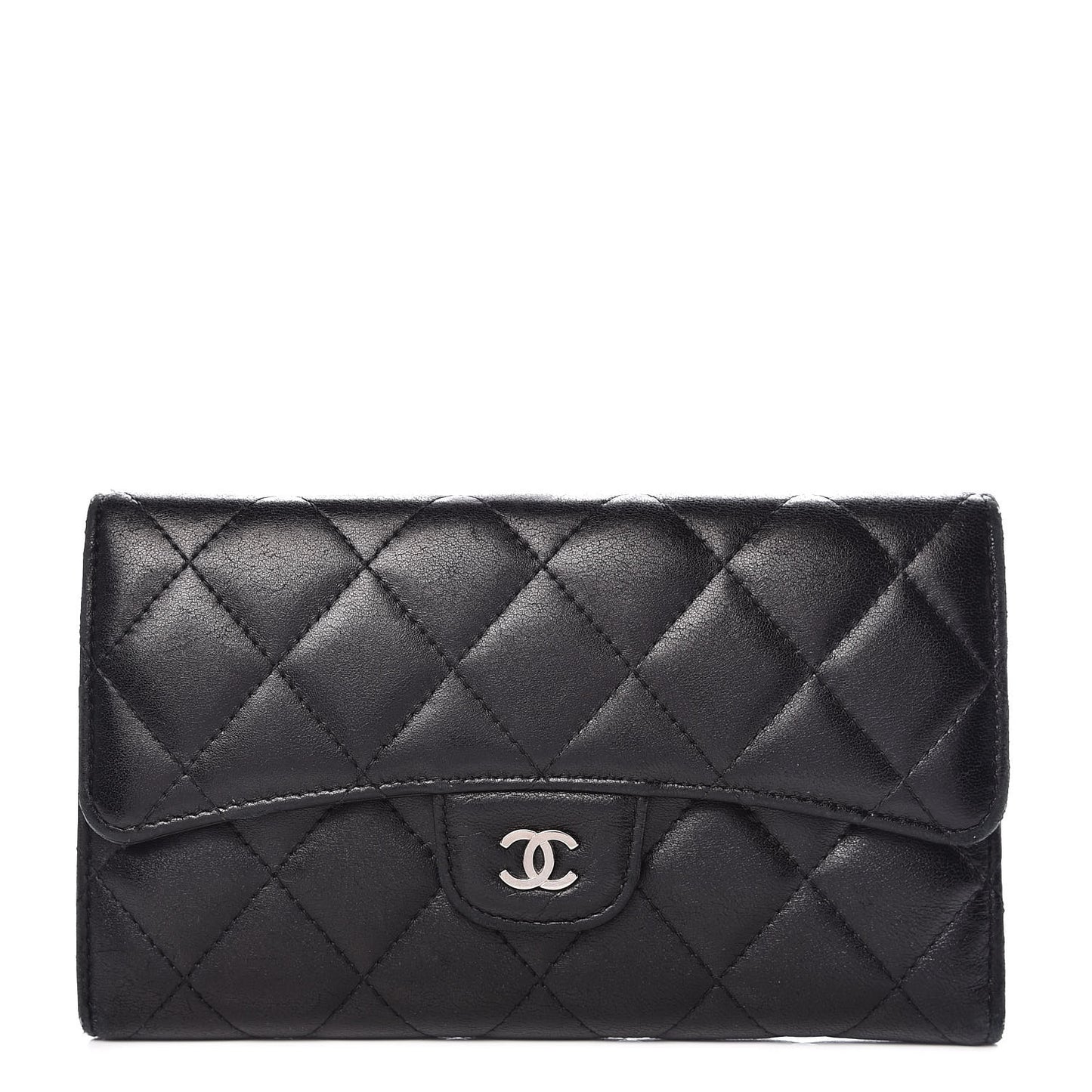 Lambskin Quilted Large Flap Wallet Black