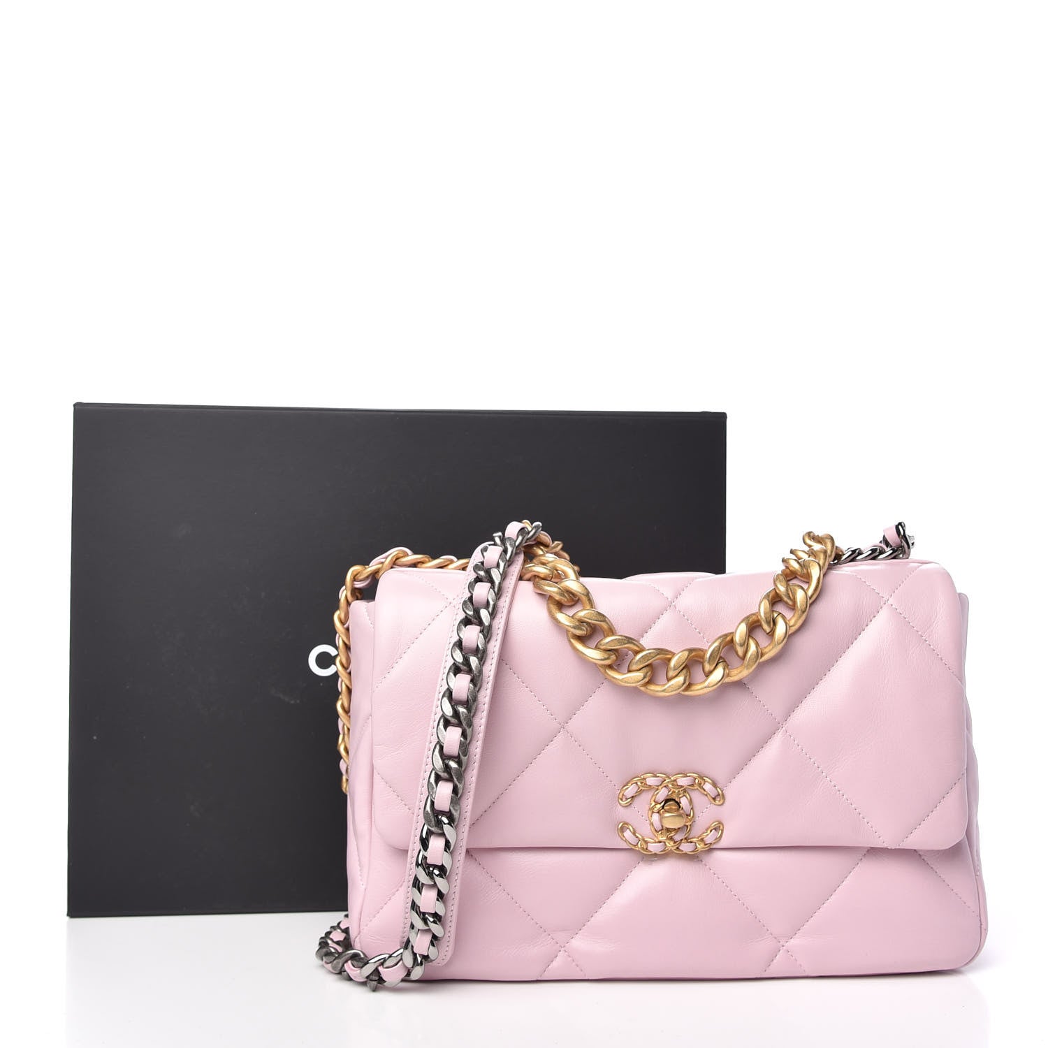 Chanel Lambskin Quilted Large Chanel 19 Flap Light Pink 10 of 10