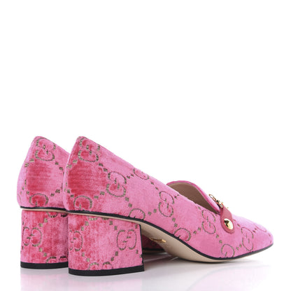 Gucci Velvet GG Monogram Sylvie Web Chain Mid Heel Loafers 40 Bright Pink 4 of 9