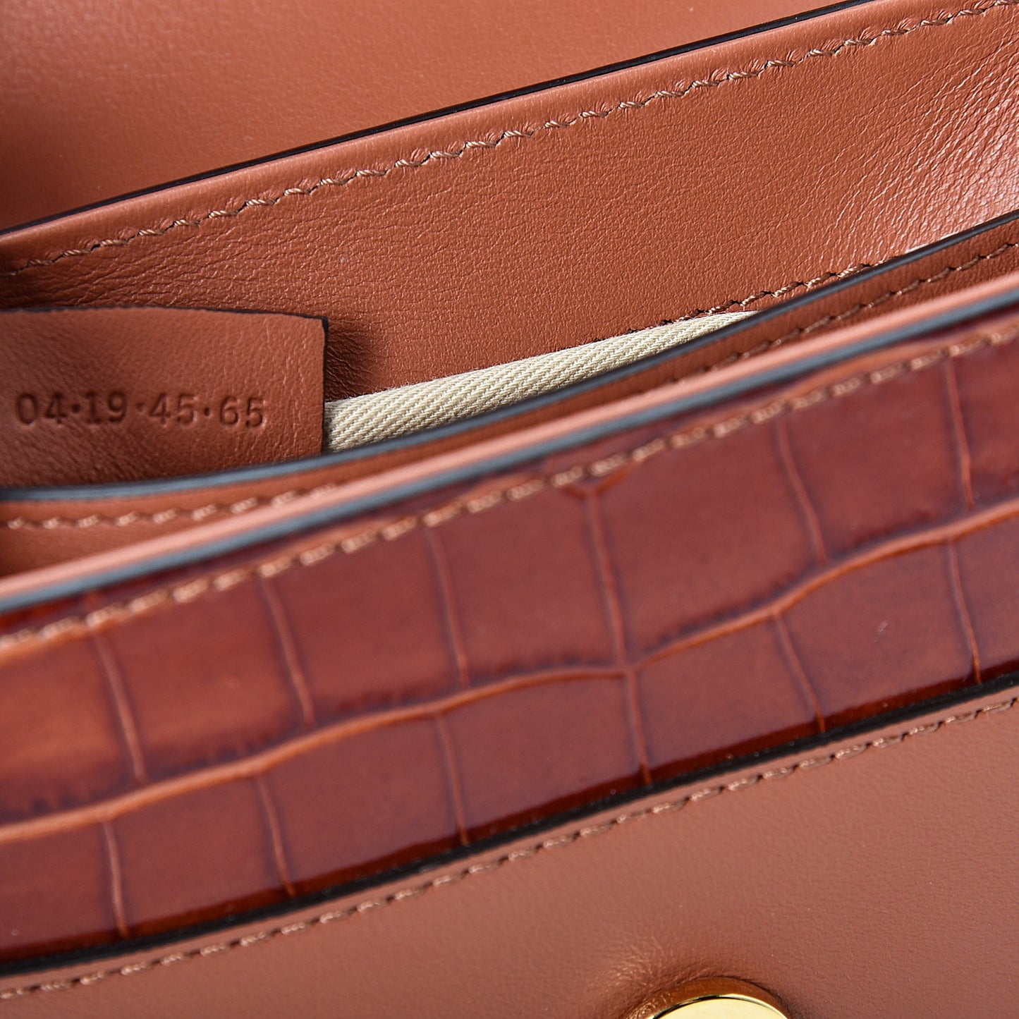 Calfskin Crocodile Embossed Small Aby Lock Chestnut Brown