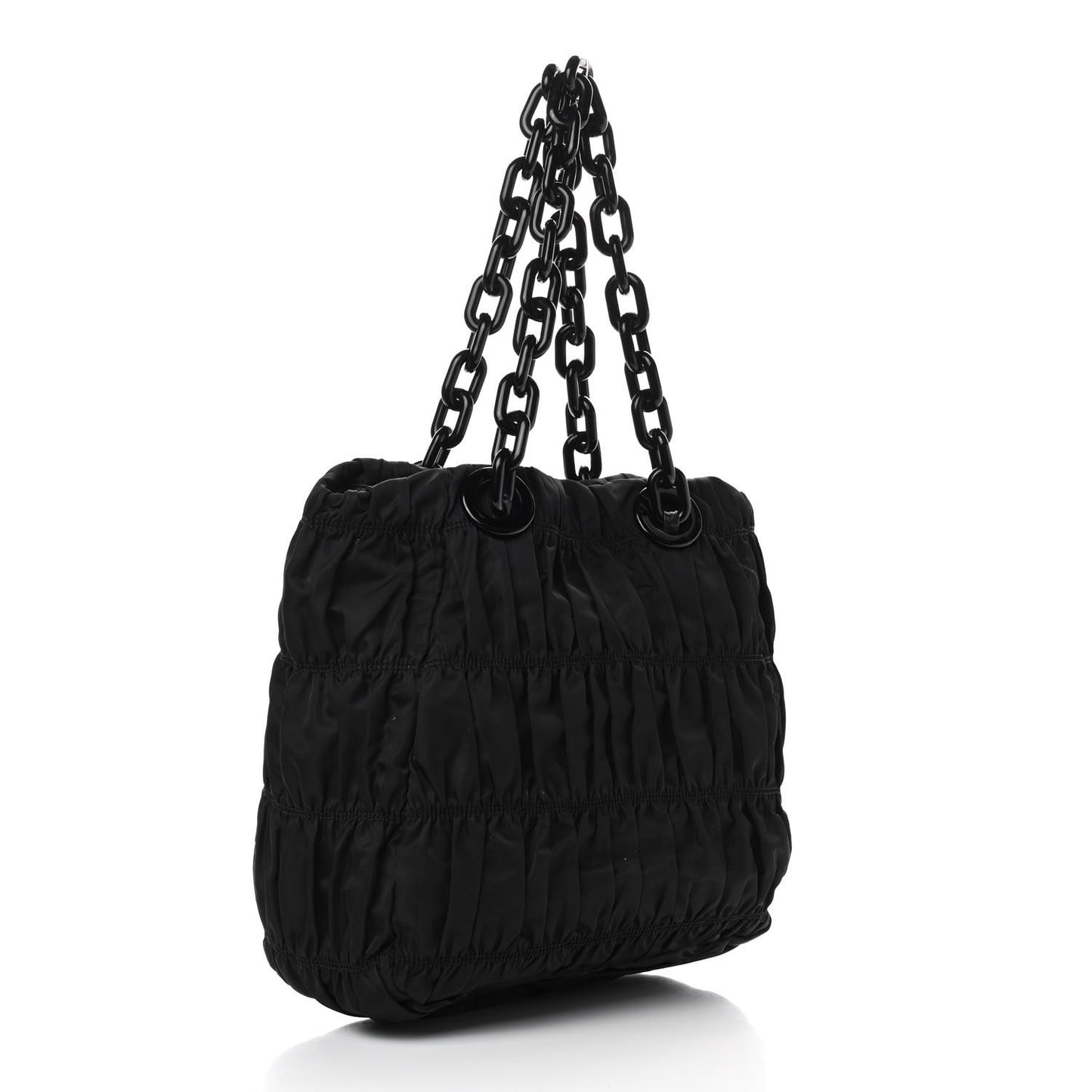 Tessuto Nylon Gaufre Chain Tote Black