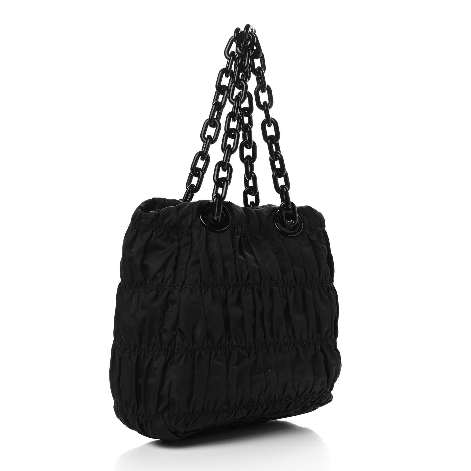 Prada Tessuto Nylon Gaufre Chain Tote Black 2 of 9