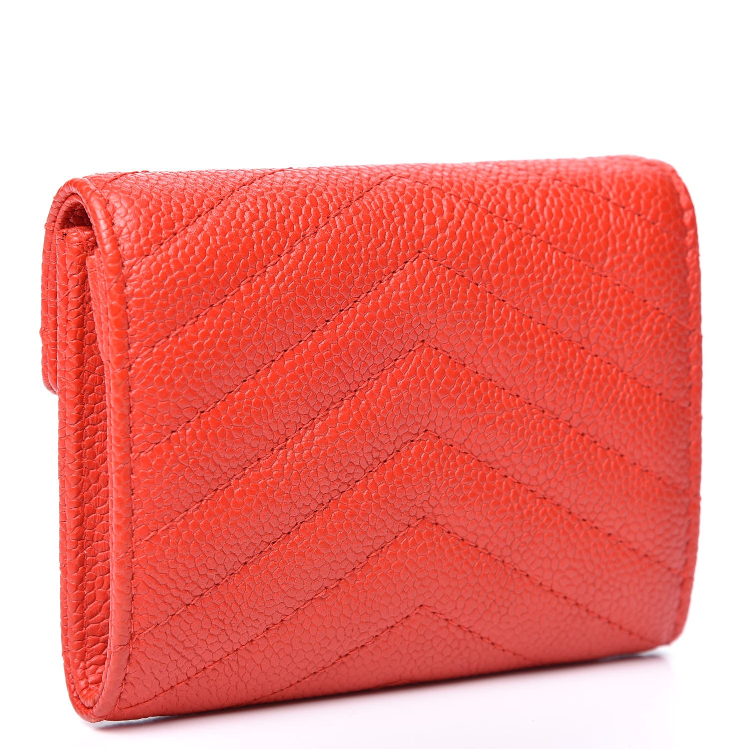 Chanel Caviar Chevron Quilted Flap Card Holder Wallet Red 2 of 9