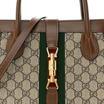 Gucci GG Supreme Monogram Azalea Calfskin Web Medium Jackie 1961 Tote Beige Ebony Brown Sugar 8 of 11