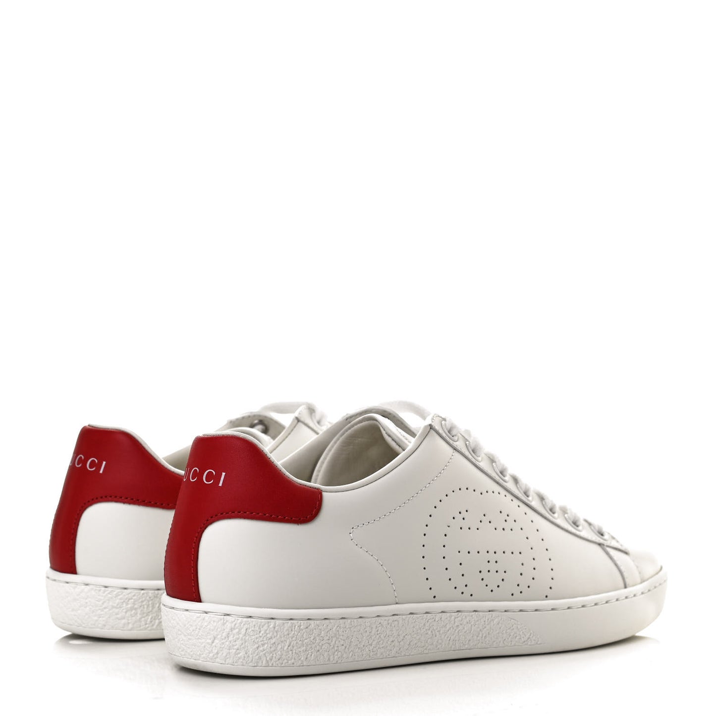 Calfskin Interlocking G Perforated Womens Ace Sneakers 35.5 White Hibiscus Red