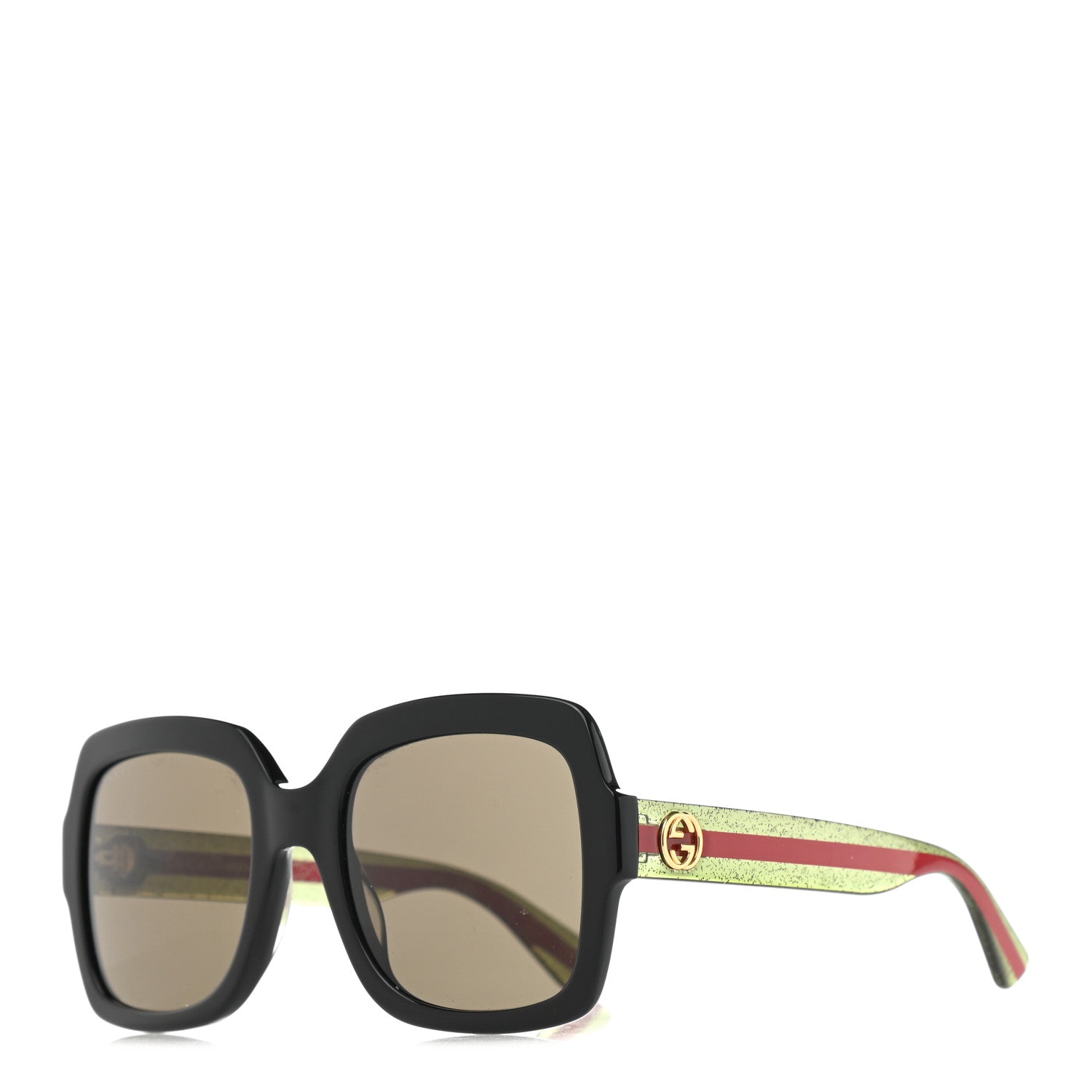 Gucci Acetate Square Frame Web Glitter Sunglasses GG0036S Black Green 1 of 8