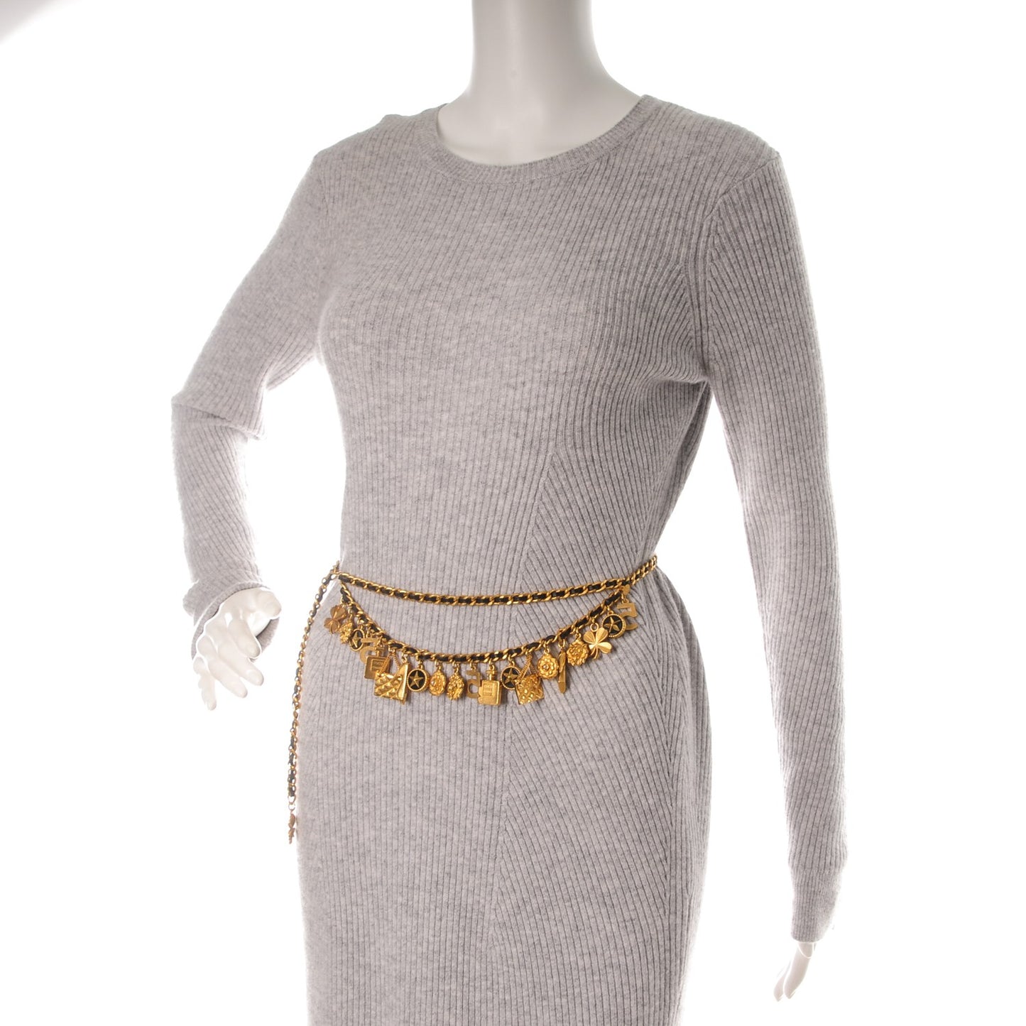 Lambskin Chain Iconic Charm Belt Black Gold