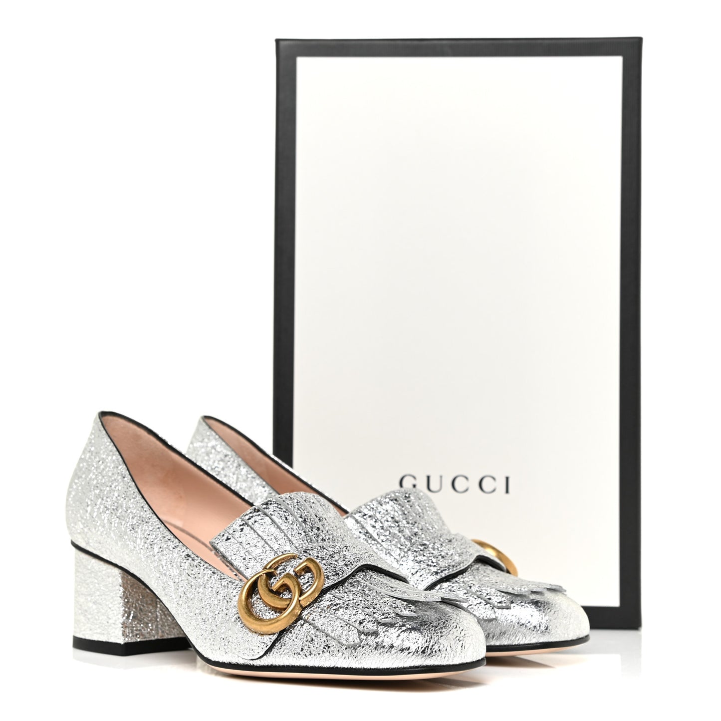 Galassia GG Marmont Fringe 50mm Loafer Pumps 36.5 Argento