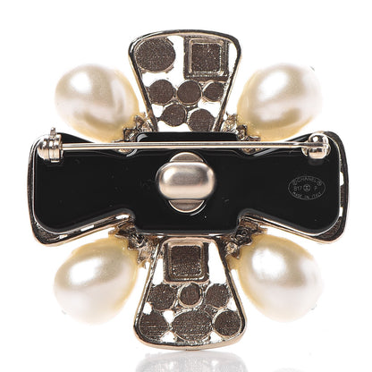 Chanel Gripoix Poured Glass Crystal Pearl Brooch Black Gold 3 of 5