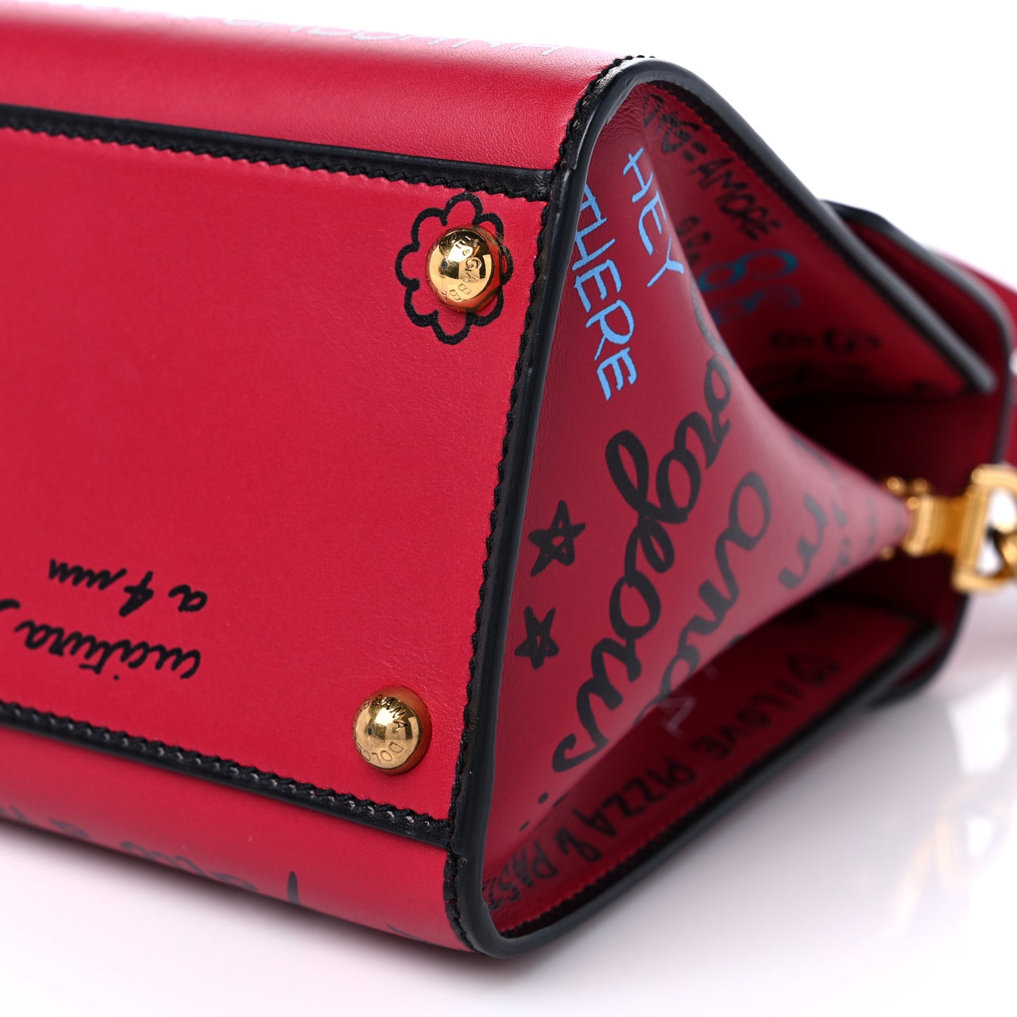 Calfskin Graffiti Printed Welcome Satchel Rosso Multicolor