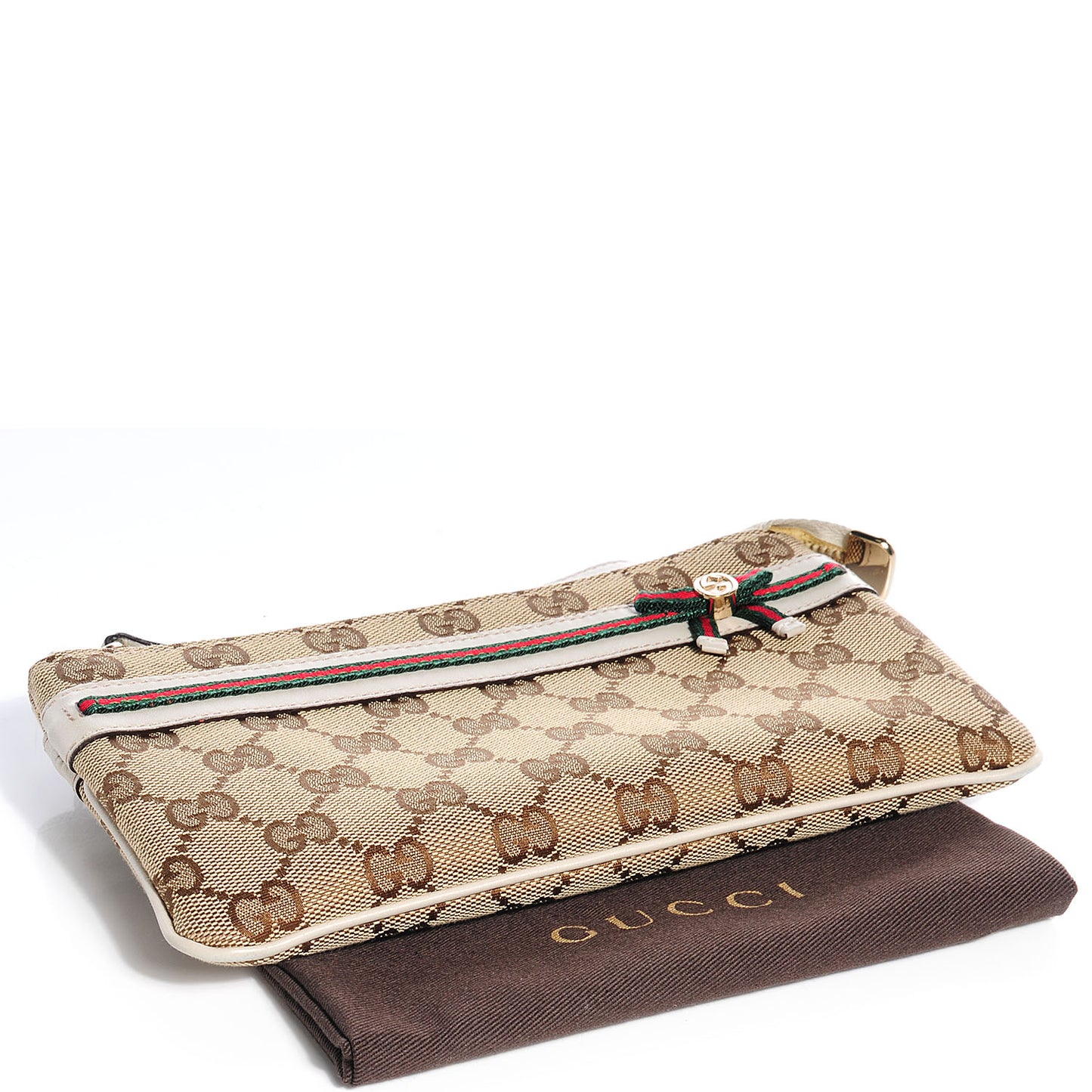 Monogram Web Bow and Interlocking G Wristlet Wallet Off White