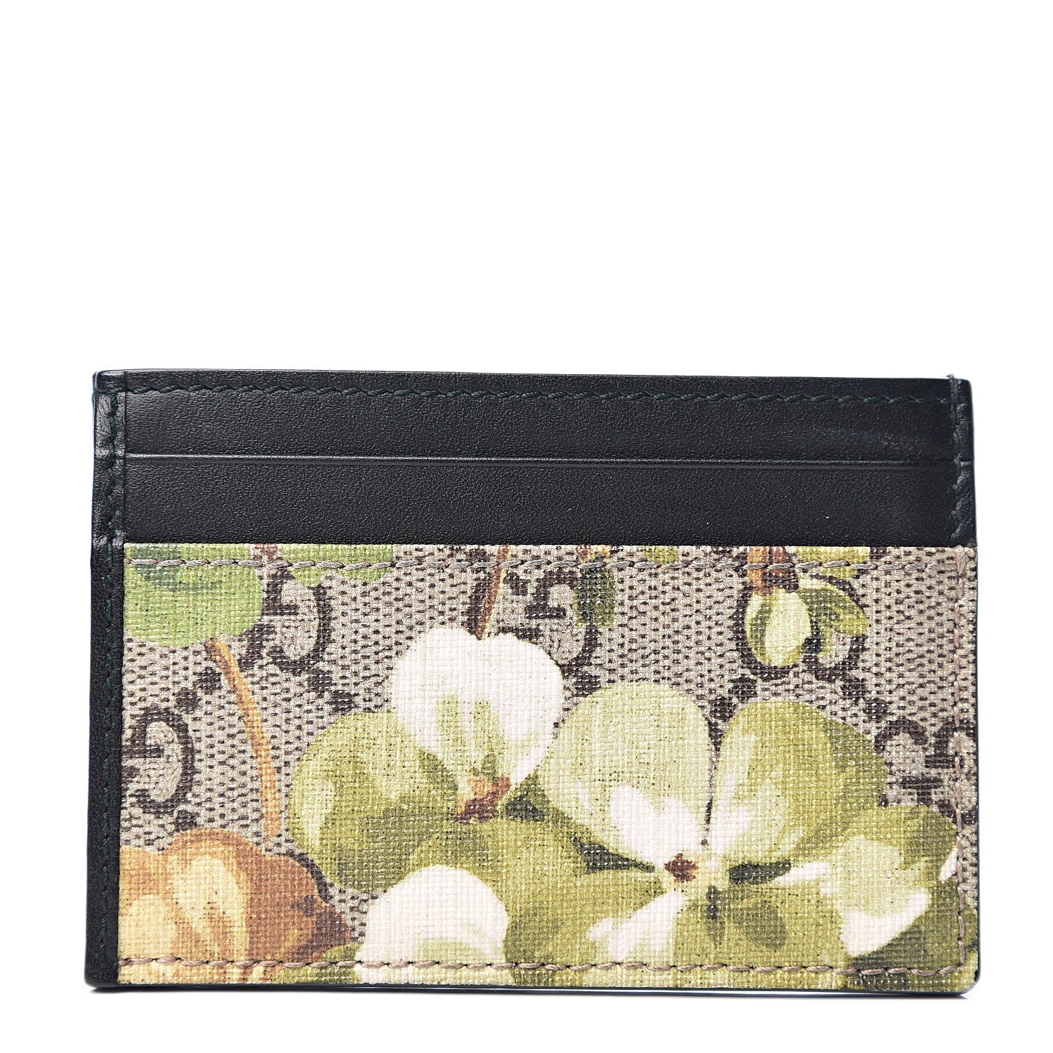 Gucci GG Supreme Monogram Blooms Card Holder Beige New Military Black 1 of 6