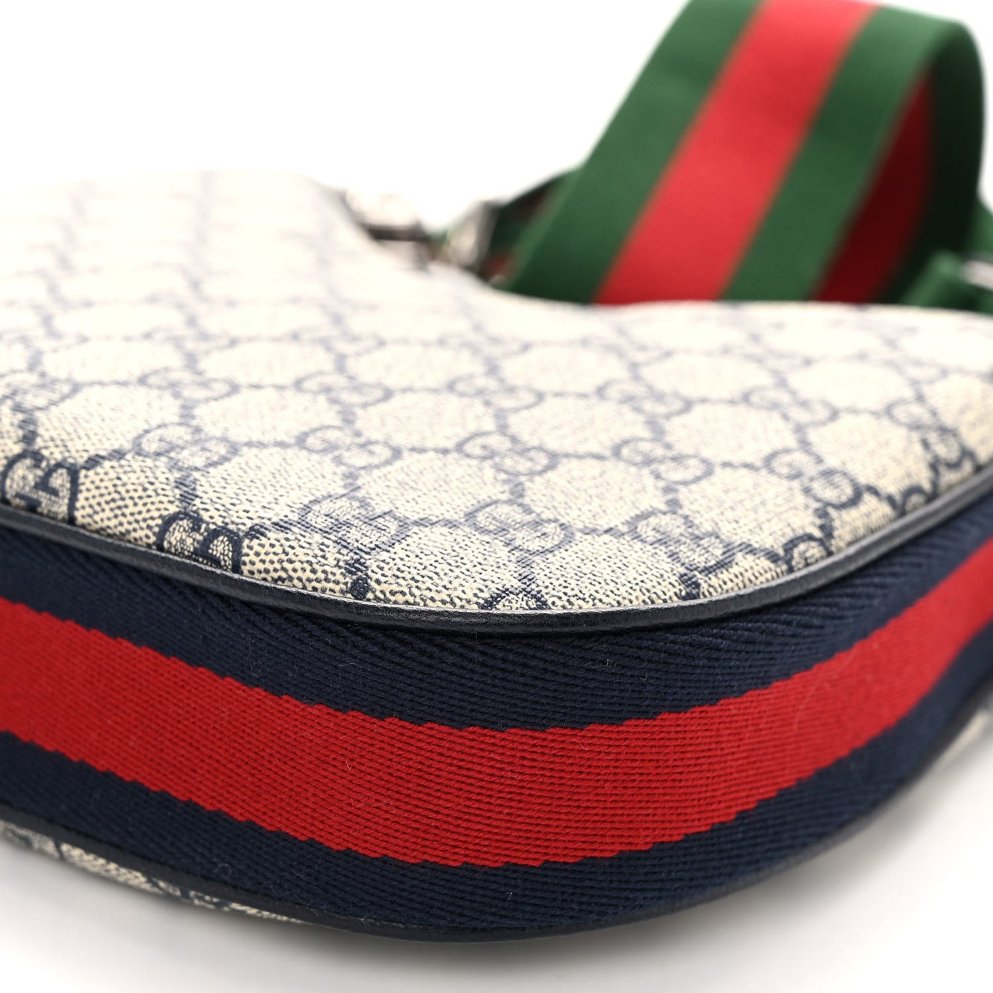 GG Supreme Monogram Textured Calfskin Web Small Attache Shoulder Bag Beige Blue