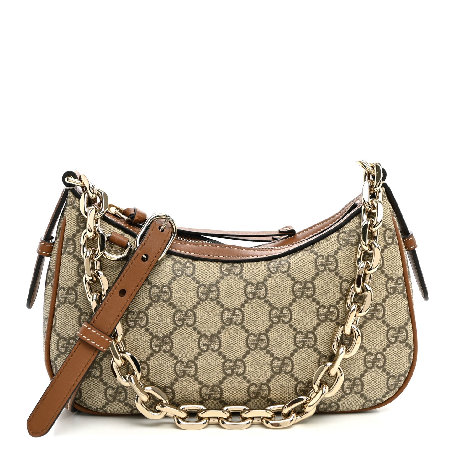 GG Supreme Monogram Textured Calfskin Small Emblem Shoulder Bag Beige Dark Brown