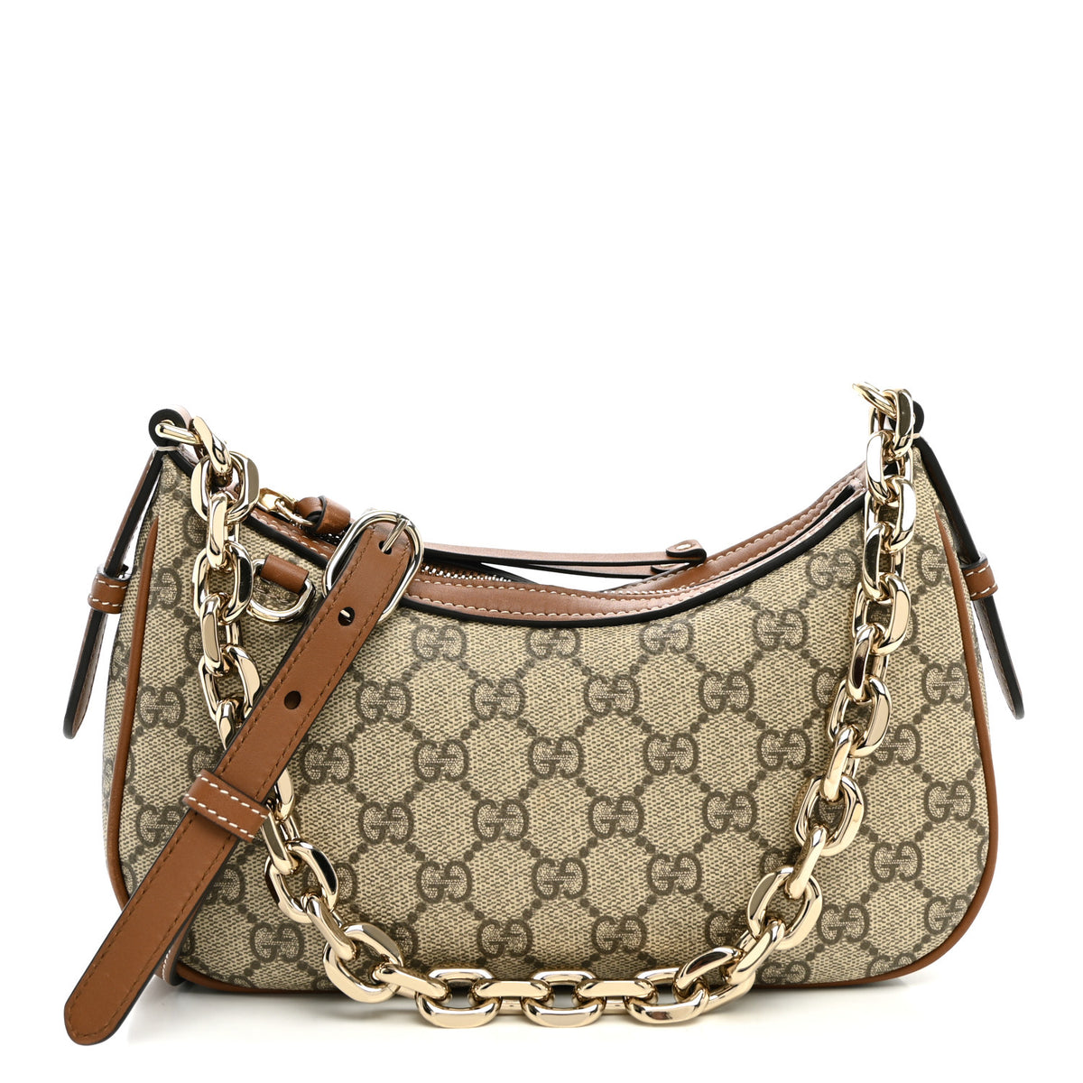 Gucci GG Supreme Monogram Textured Calfskin Small Emblem Shoulder Bag Beige Dark Brown 1 of 10