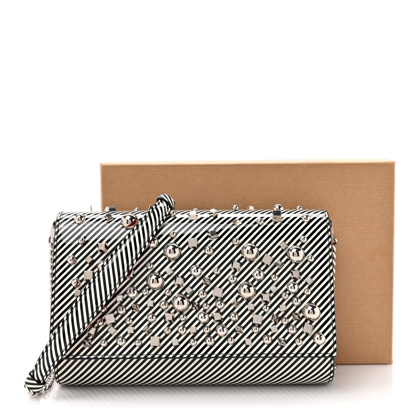 Patent Striped Spikes Paloma Clutch Black White Silver
