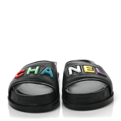Chanel Lambskin Cha-Nel Mule Sandals 40.5 Black Multicolor 2 of 8