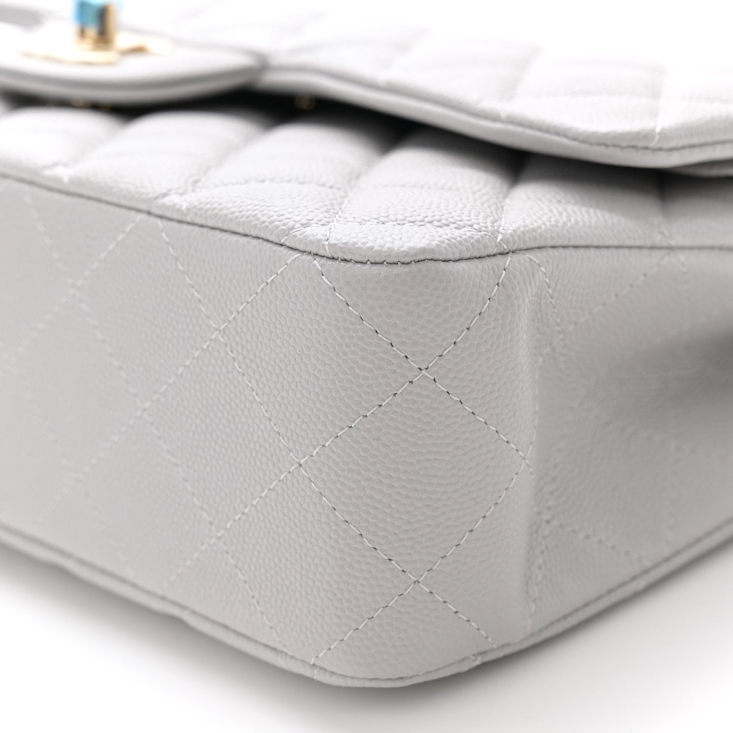 Caviar Quilted Medium Double Flap Grey