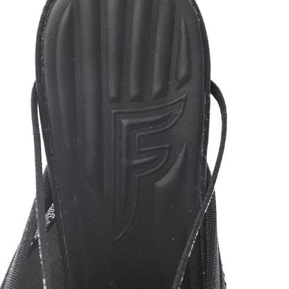 Fendi Technical Mesh FF FFreedom Patchwork Low Heel Peep Toe Sandals 40 Tobacco Black Asfalto 7 of 8