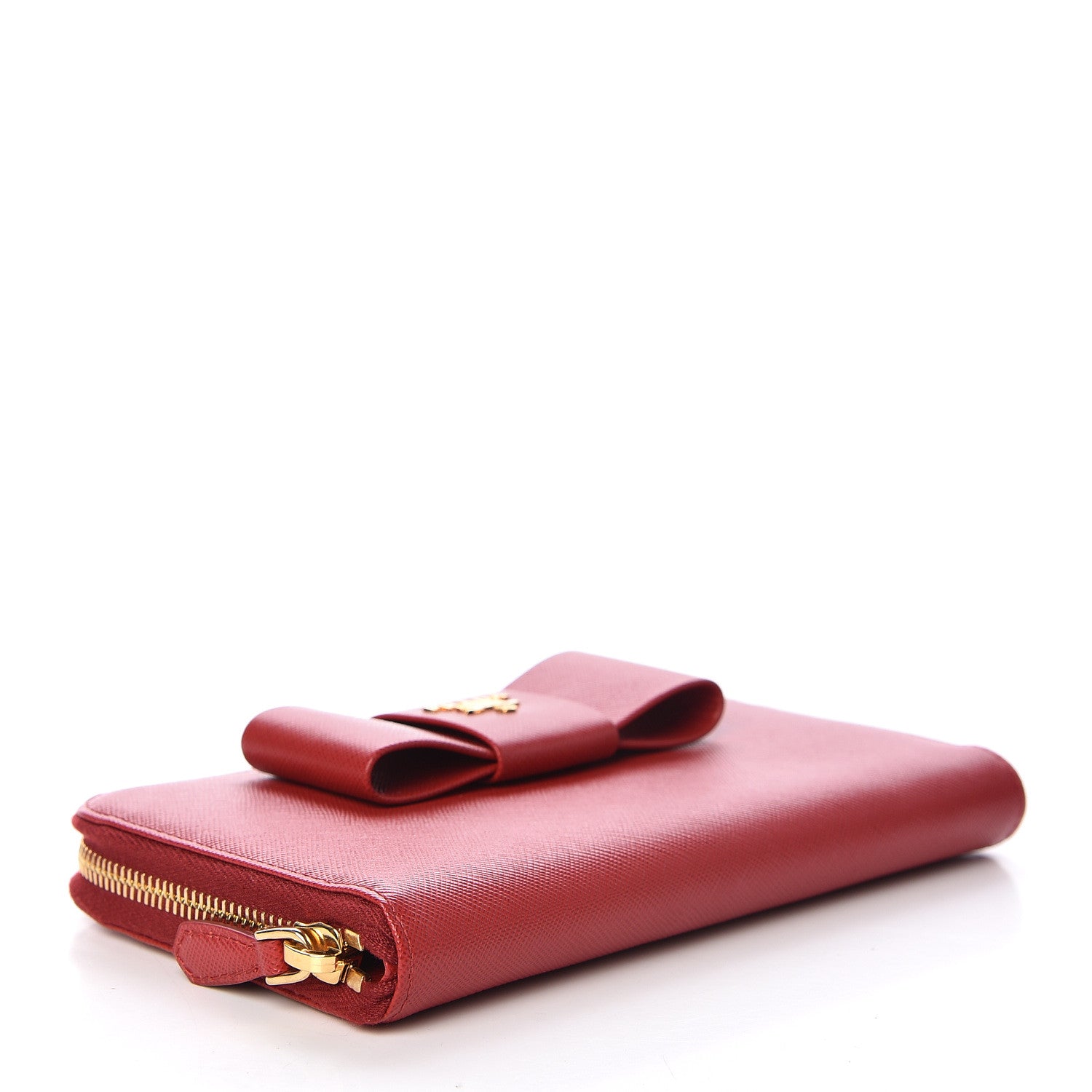 Prada Saffiano Fiocco Bow Zip Around Wallet Fuoco 4 of 10