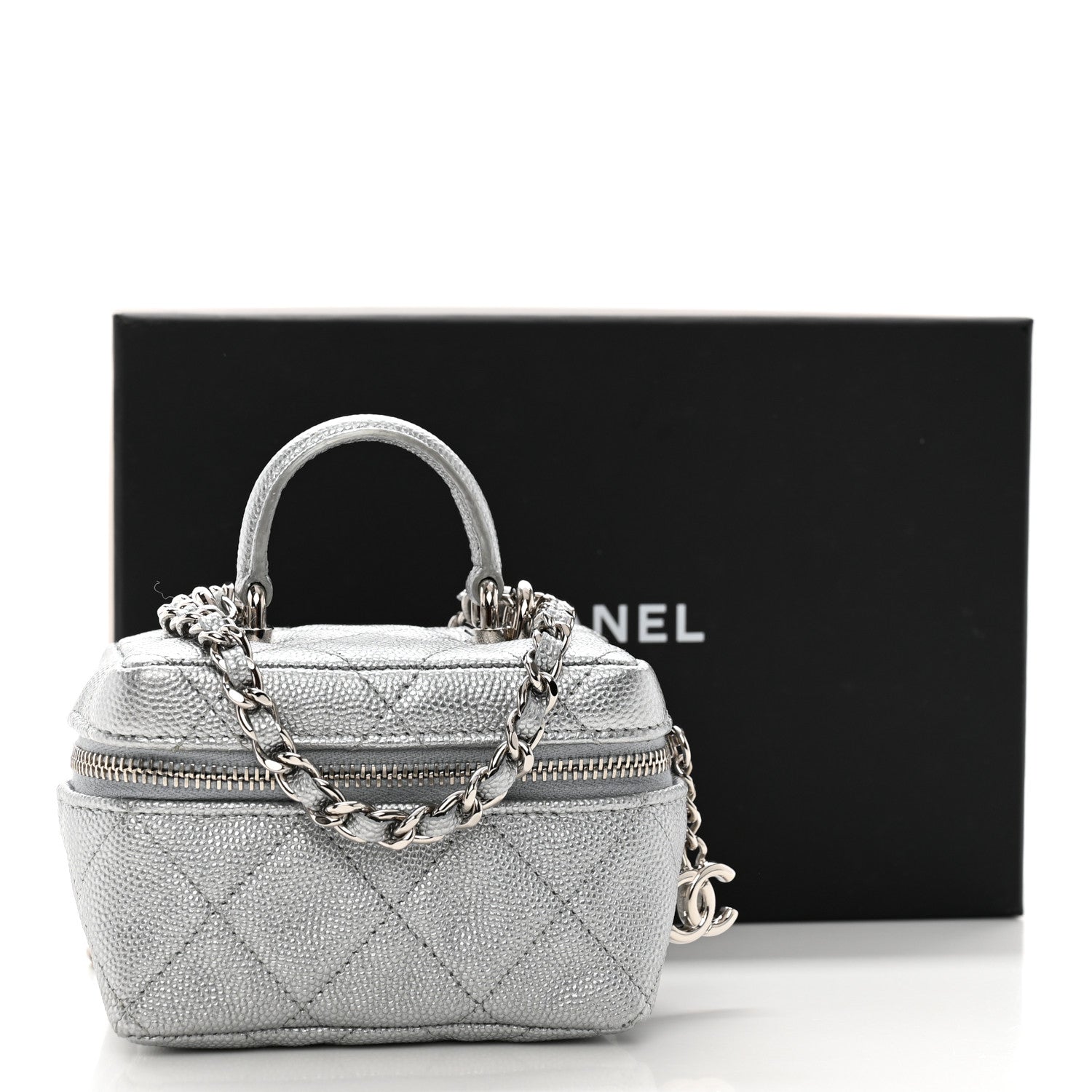 Chanel Metallic Caviar Quilted Mini Top Handle Vanity With Chain Silver 11 of 11