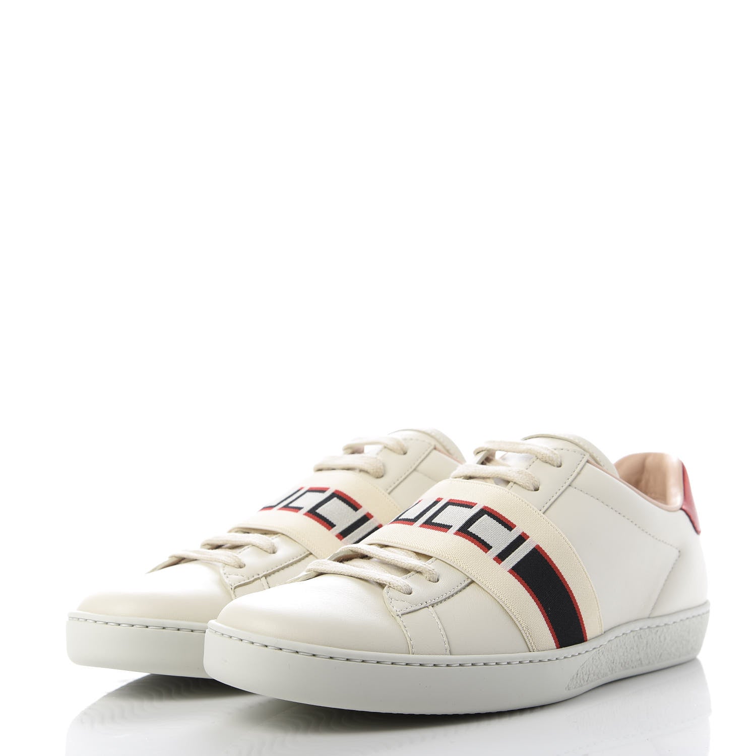 Gucci Calfskin Stripe Womens New Ace Sneakers 39.5 New Mystic White Ecru Red Flame 3 of 10