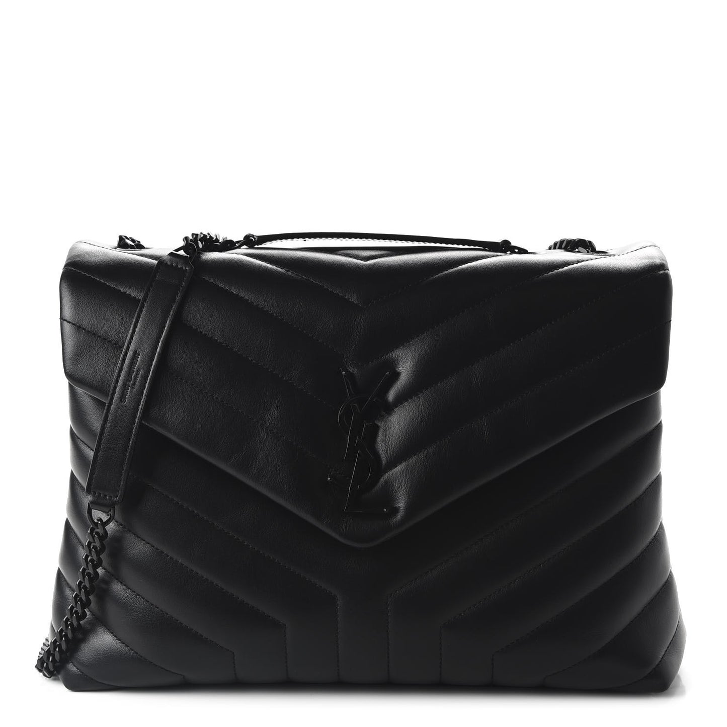 Calfskin Y Quilted Monogram Medium Loulou Chain Satchel Black