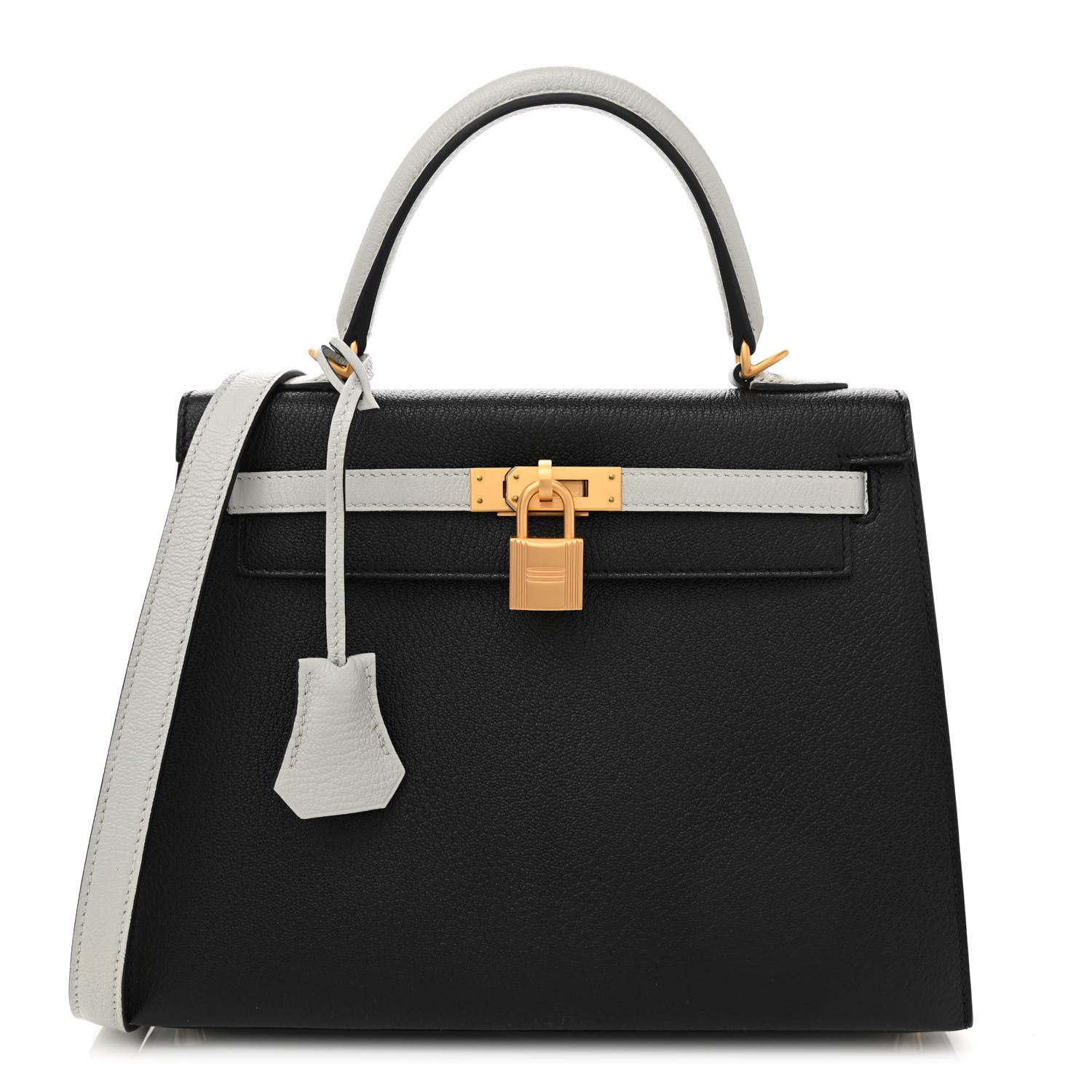 Hermes Chevre Mysore Bi-Color Horseshoe Kelly Sellier 25 Black Gris Mouette 1 of 11