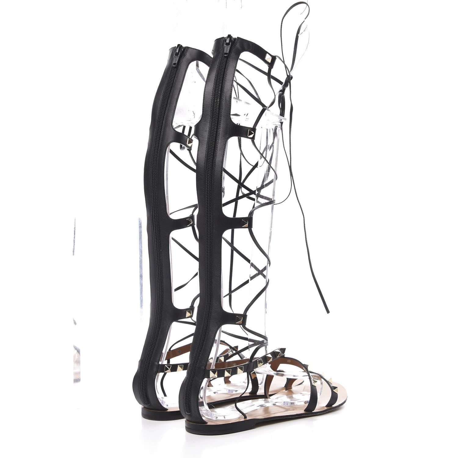 Valentino Garavani Calfskin Rockstud Knee-High Gladiator Sandals 38.5 Black 4 of 11