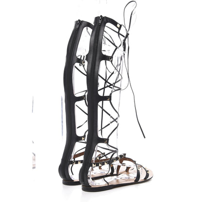 Valentino Garavani Calfskin Rockstud Knee-High Gladiator Sandals 38.5 Black 4 of 11