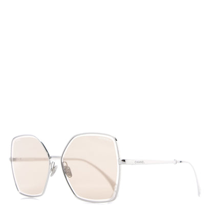 Chanel Metal Butterfly Removable Pearl Chain Sunglasses 4262 Silver Brown 1 of 10