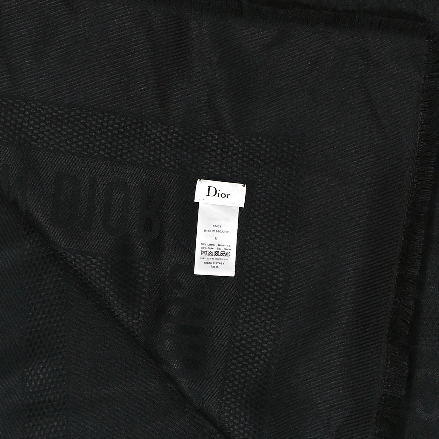 Christian Dior Wool Silk Oblique Shawl Black 11 of 12
