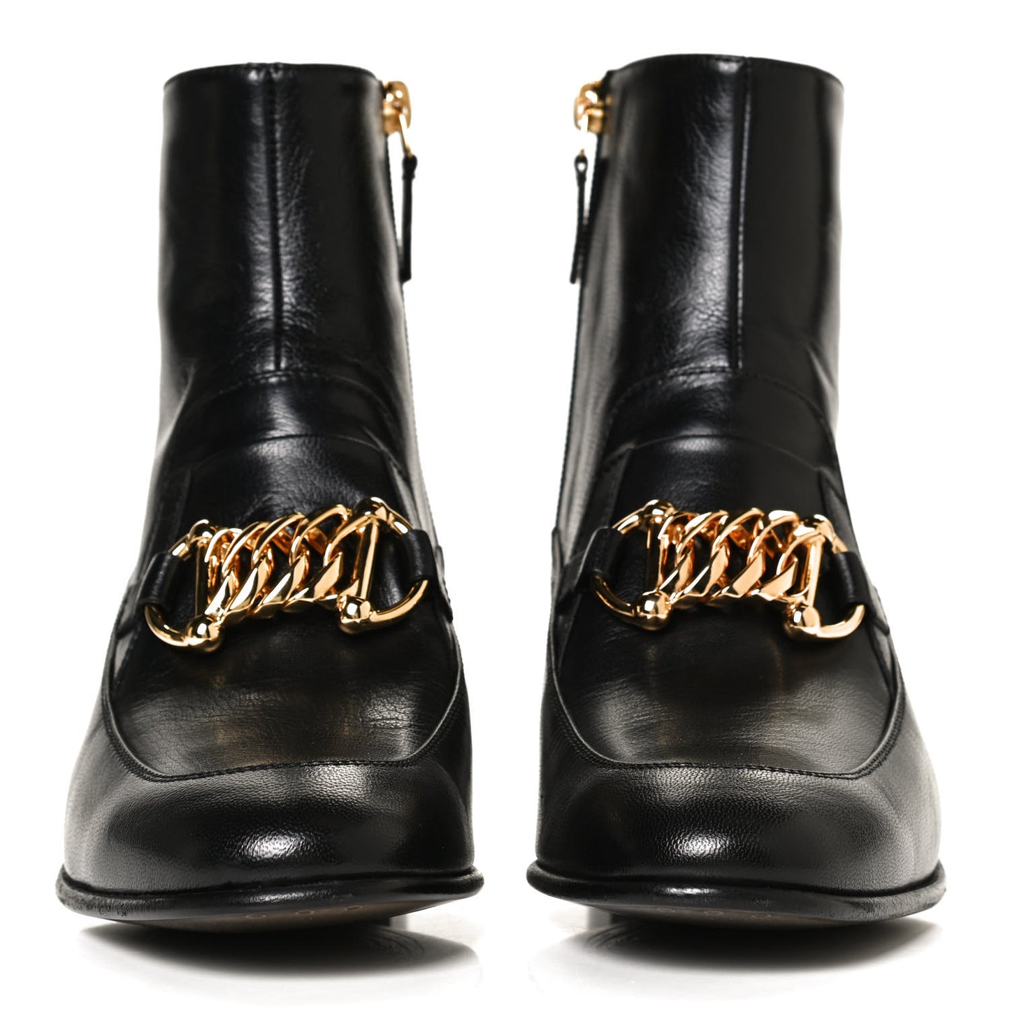 Goatskin Kitten Chain Horsebit Ankle Boots 36.5 Black