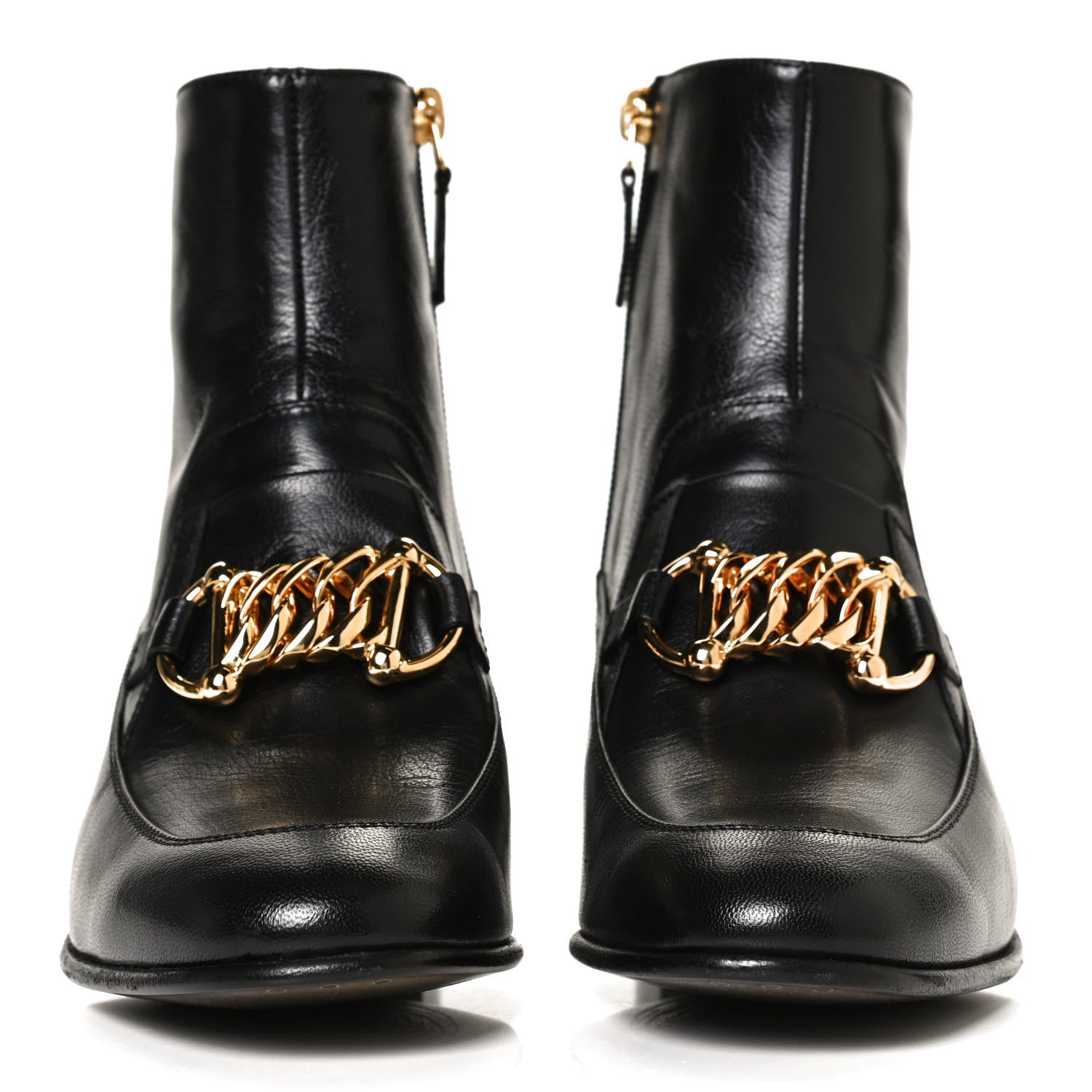 Gucci Goatskin Kitten Chain Horsebit Ankle Boots 36.5 Black 2 of 18