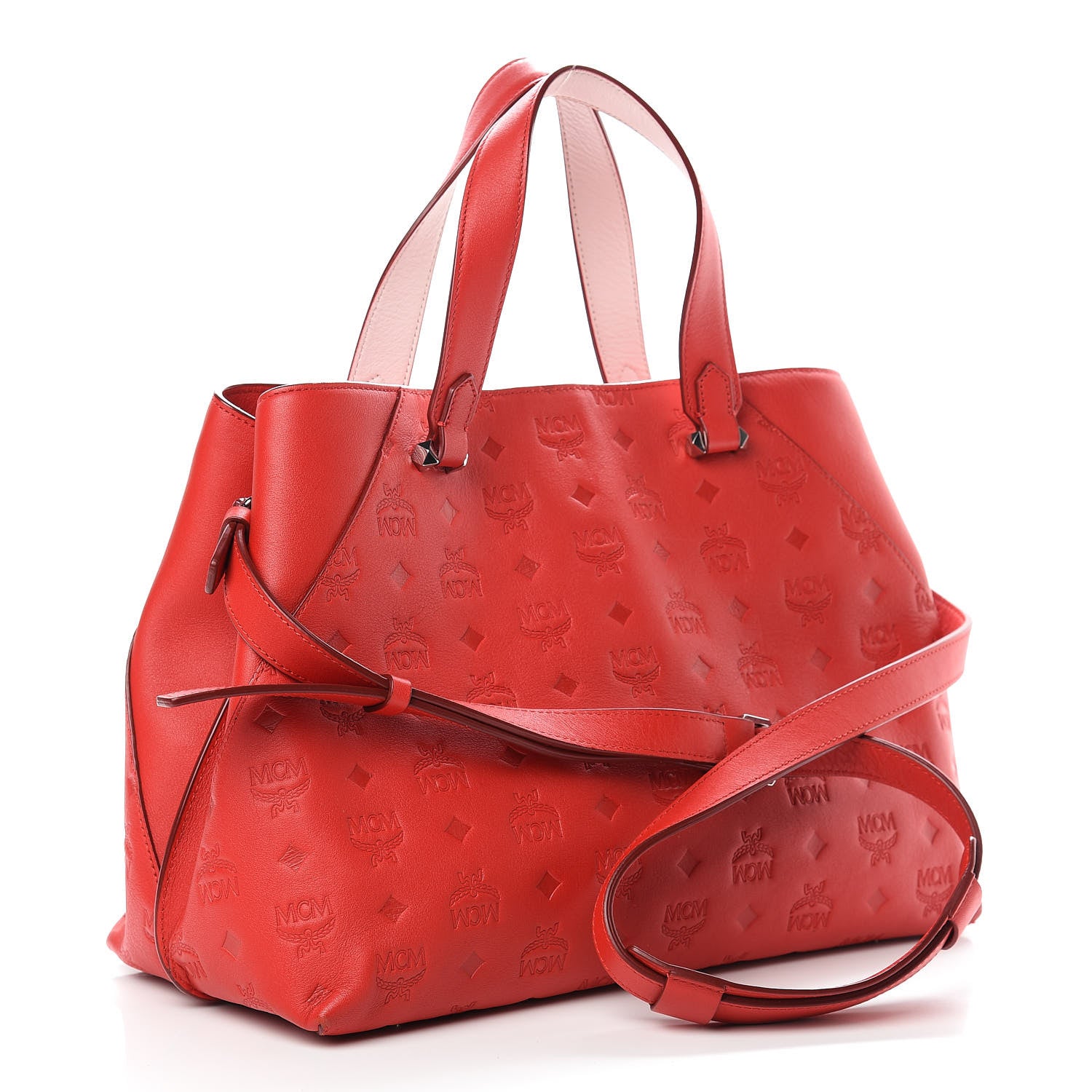 MCM Calfskin Ottomar Monogram Large Essential Tote Viva Red 4 of 16