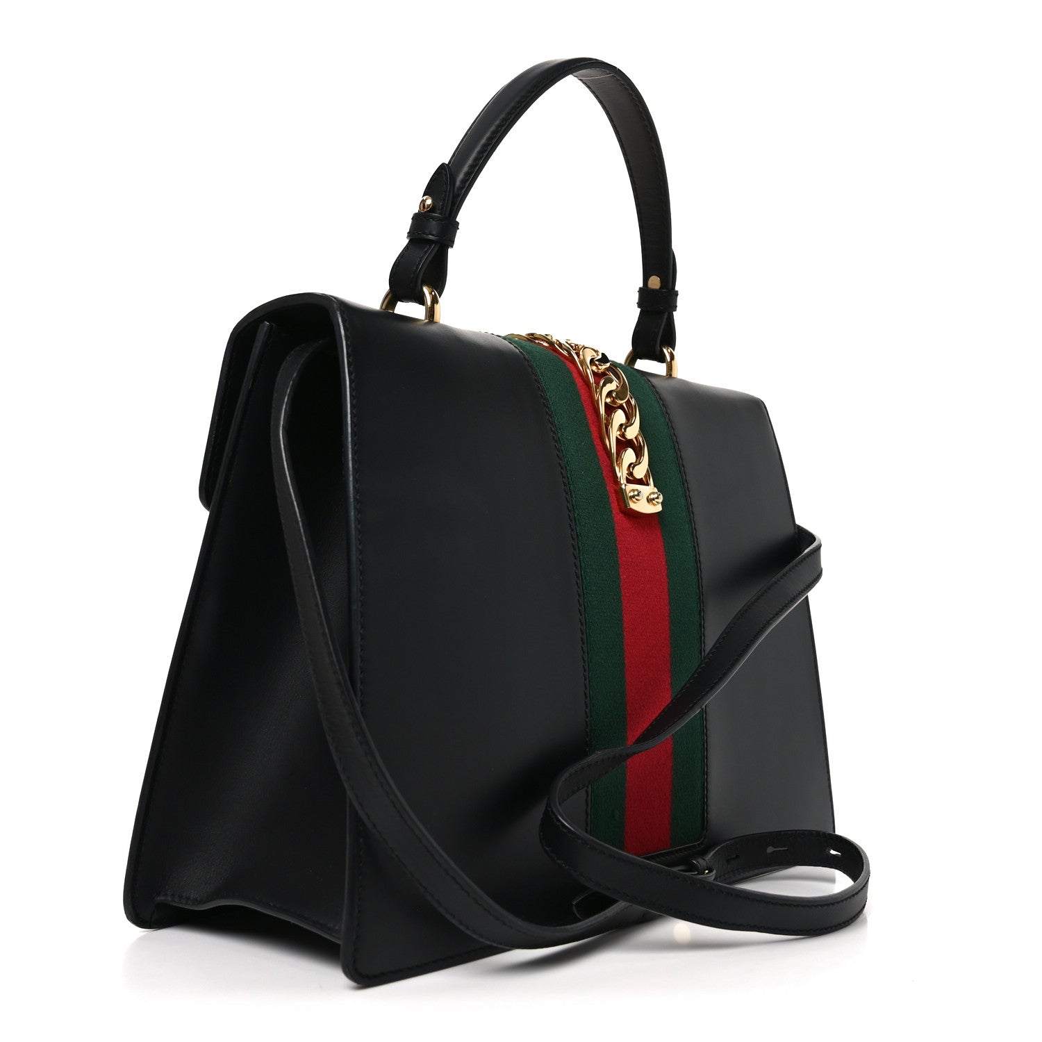 Gucci Calfskin Medium Sylvie Top Handle Bag Black 3 of 9