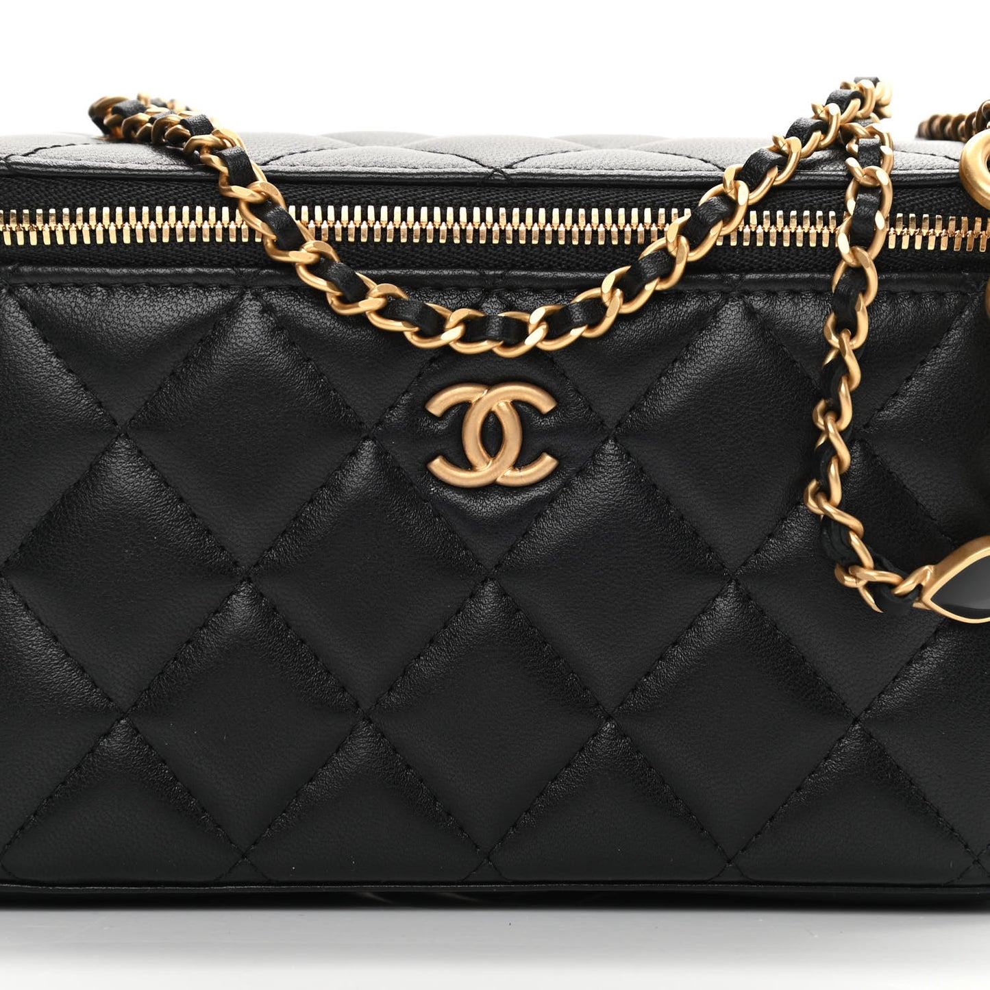 Lambskin Quilted Small Coco Vanity Case With Chain Black