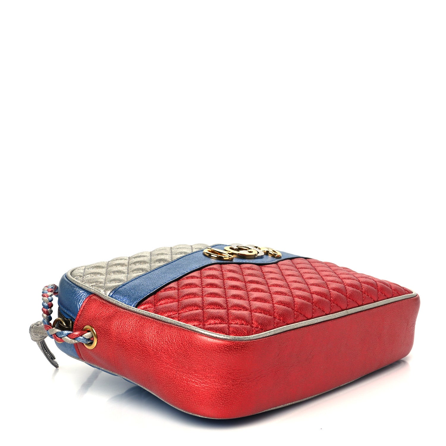 Gucci Laminated Nappa Trapuntata Small Zumi Shoulder Bag Rosso Marine Argento 4 of 11