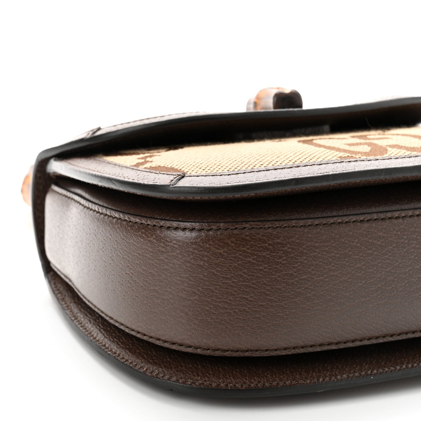 Monogram Jumbo GG Textured Dollar Calfskin Web Small Bamboo 1947 Top Handle Bag Camel Ebony New Acero