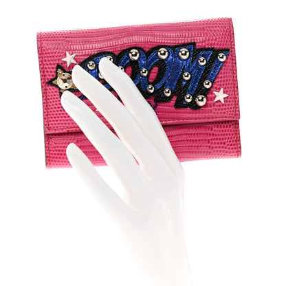 Dolce & Gabbana Iguana Calfskin Embossed Dauphine Boom Embellished Wallet Pink Multicolor 2 of 7