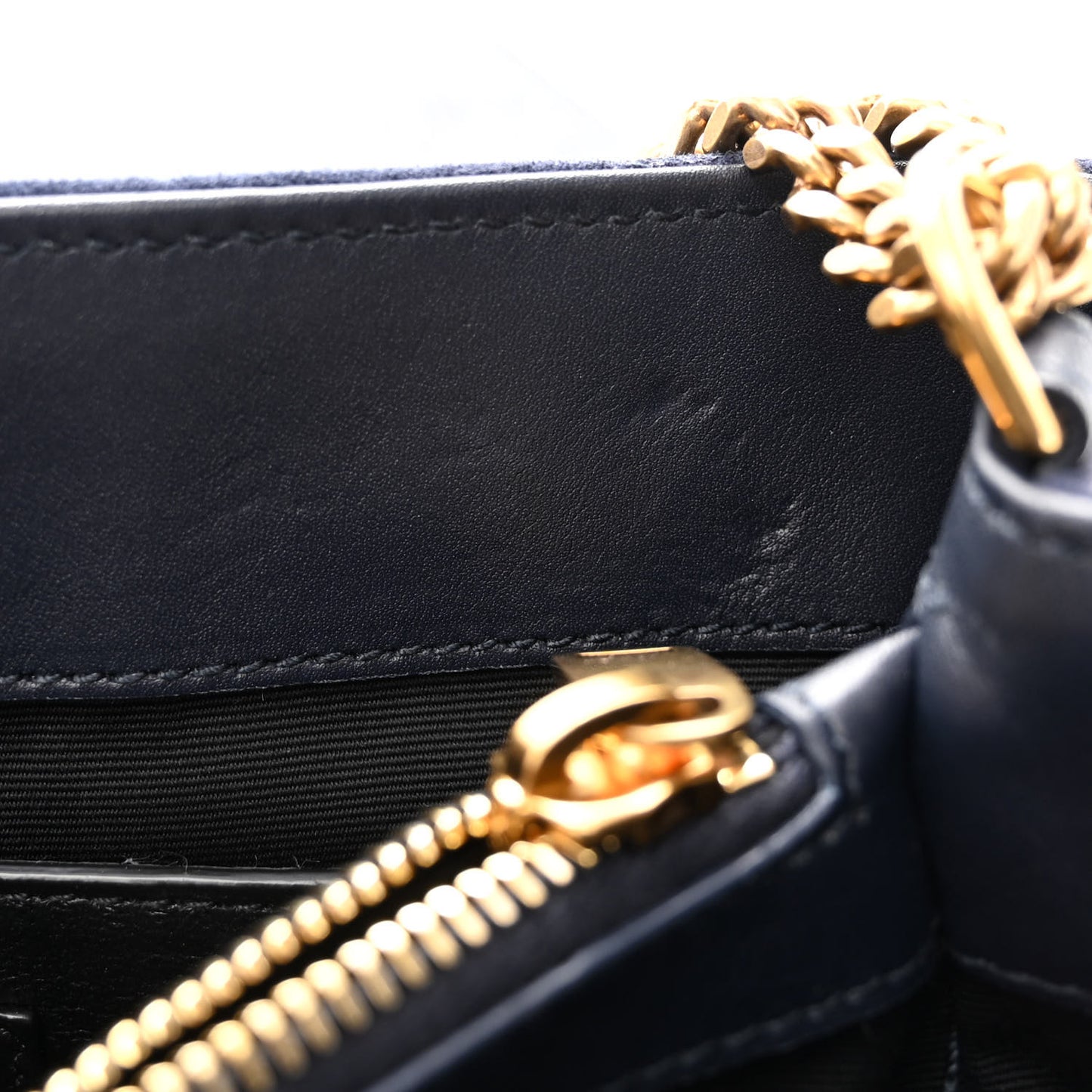 Velvet Y Quilted Monogram Small Loulou Chain Satchel Medium Blue