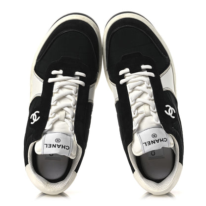 Chanel Suede Fabric Calfskin Womens CC Sneakers 41 Black White 2 of 13