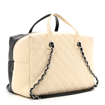 Chanel Calfskin Quilted Large Feather Weight Bowling Bag Black Ivory 4 of 26