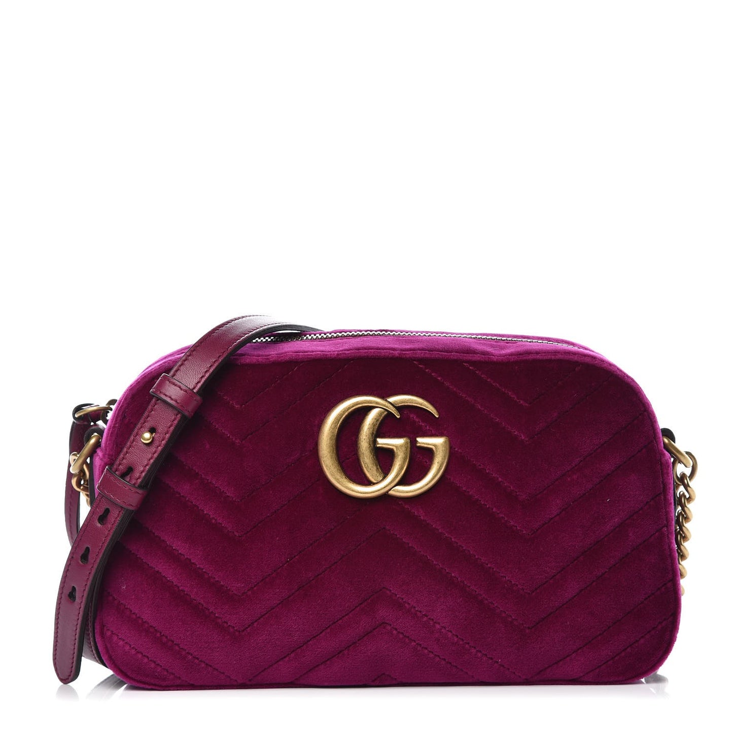 Velvet Matelasse Small GG Marmont Chain Shoulder Bag Fuchsia Violet Cyclamen