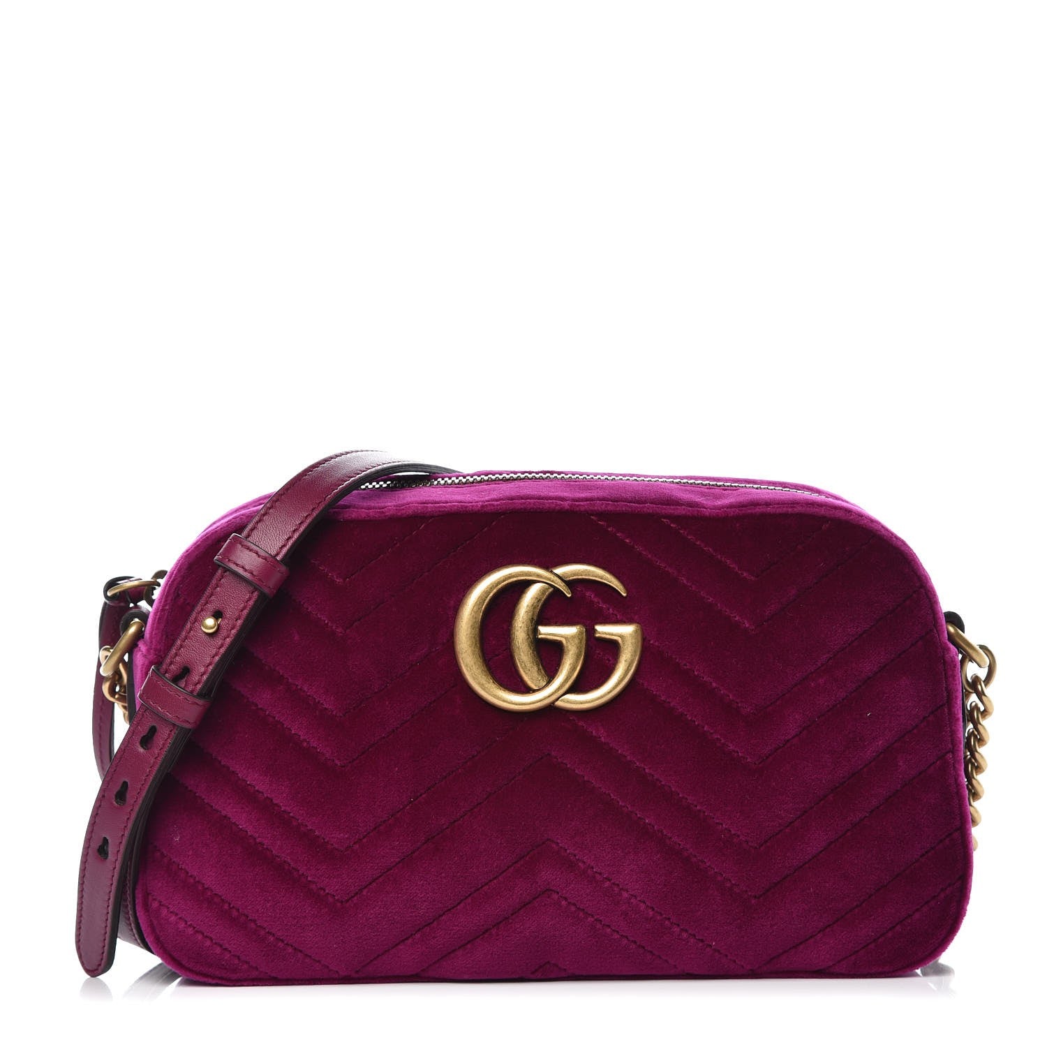 Gucci Velvet Matelasse Small GG Marmont Chain Shoulder Bag Fuchsia Violet Cyclamen 1 of 8